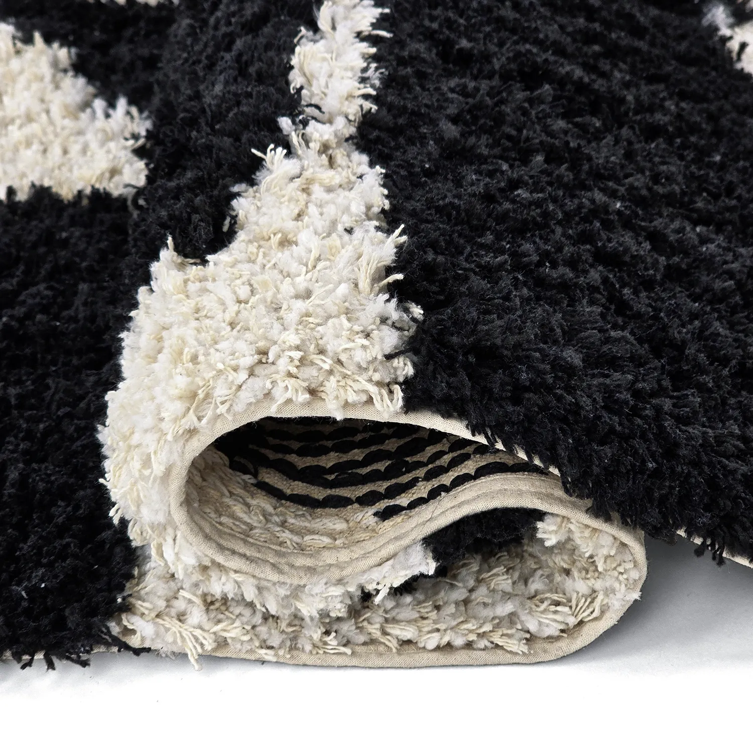 Tapis shaggy - Marvao Natural Cotton Shaggy (blanc cassé/noir)