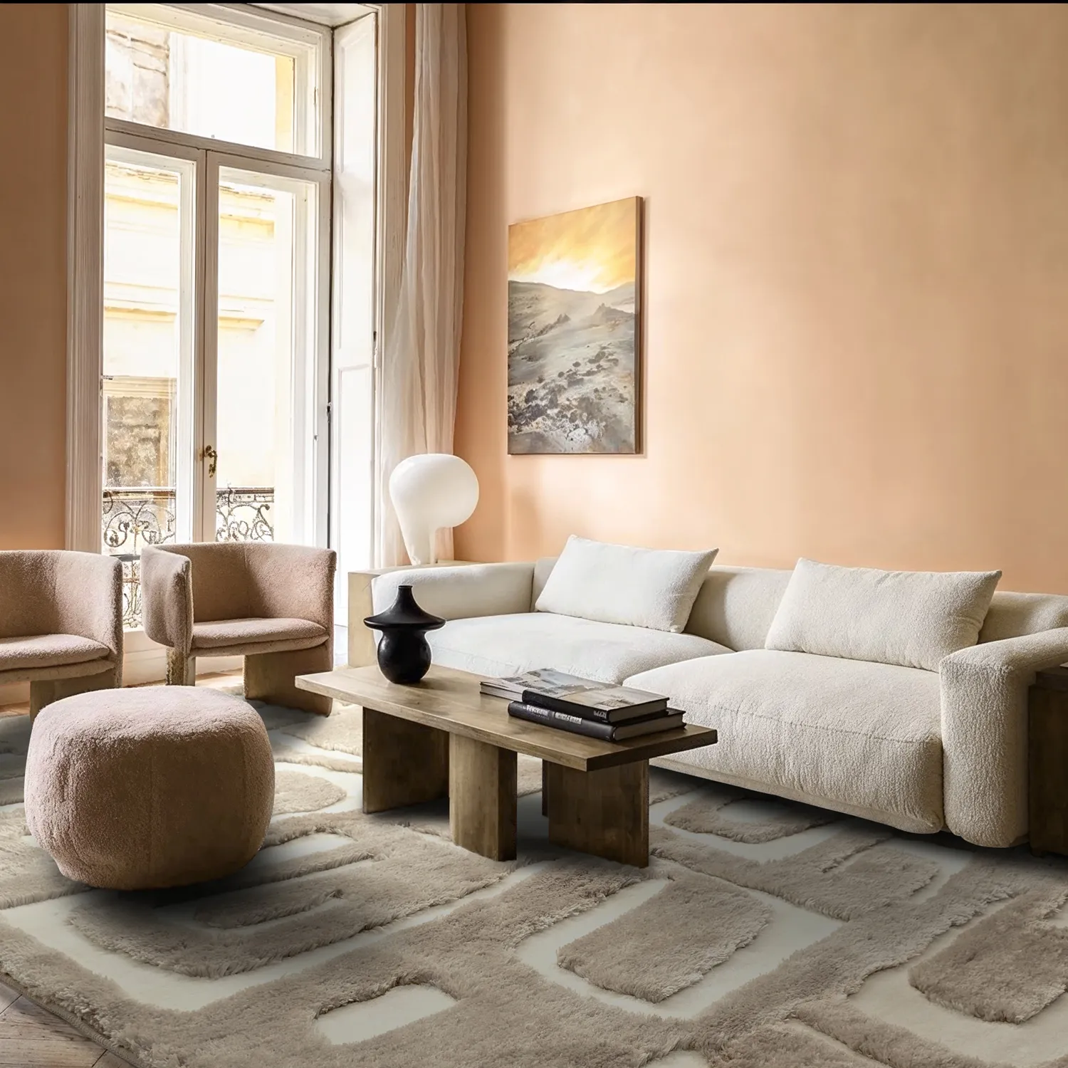 Tapis moelleux - Palmyra (beige/blanc)