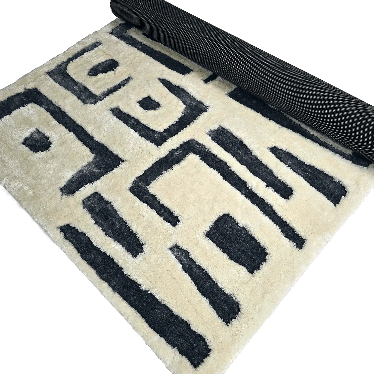 Tapis moelleux - Palmyra (blanc/bleu marine)