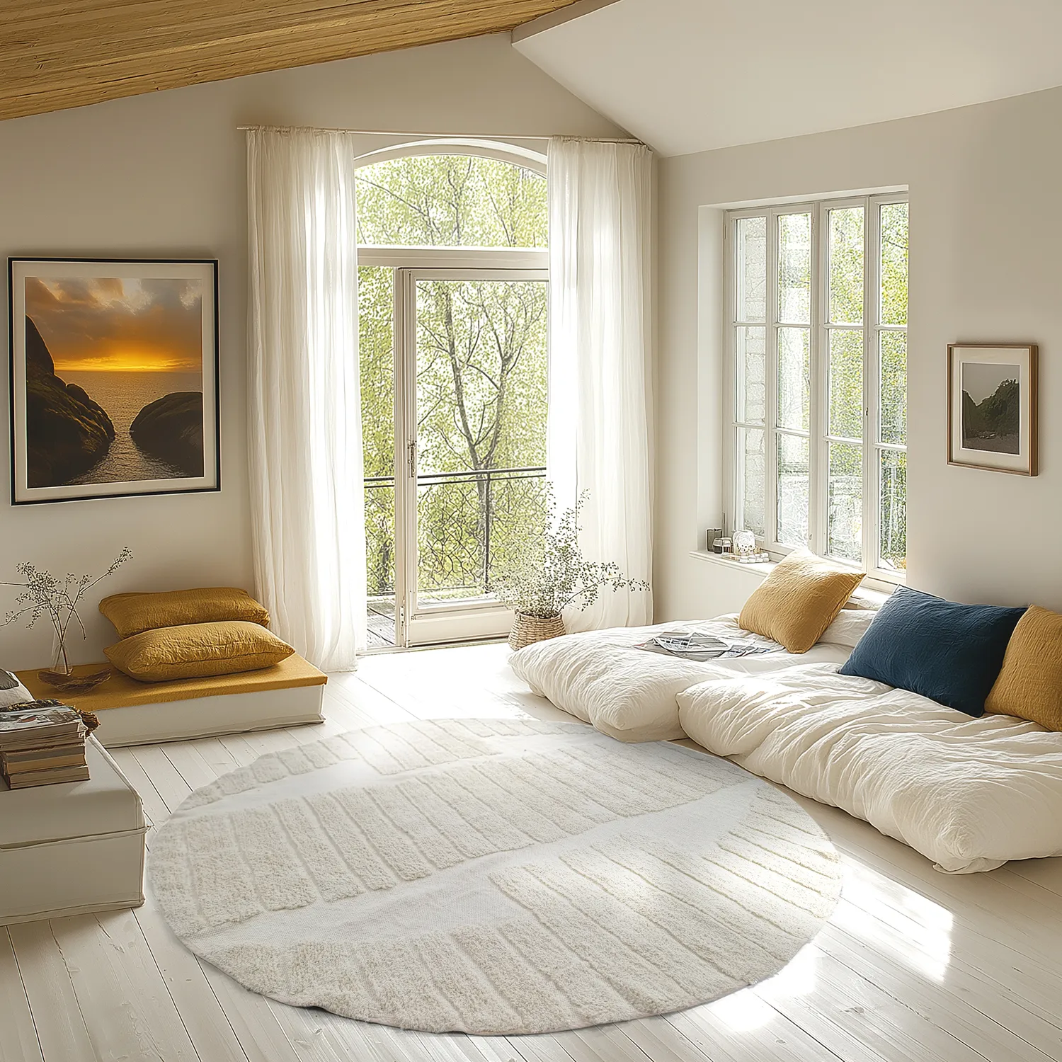 Tapis rond - Rani Natural Cotton Shaggy (blanc cassé)