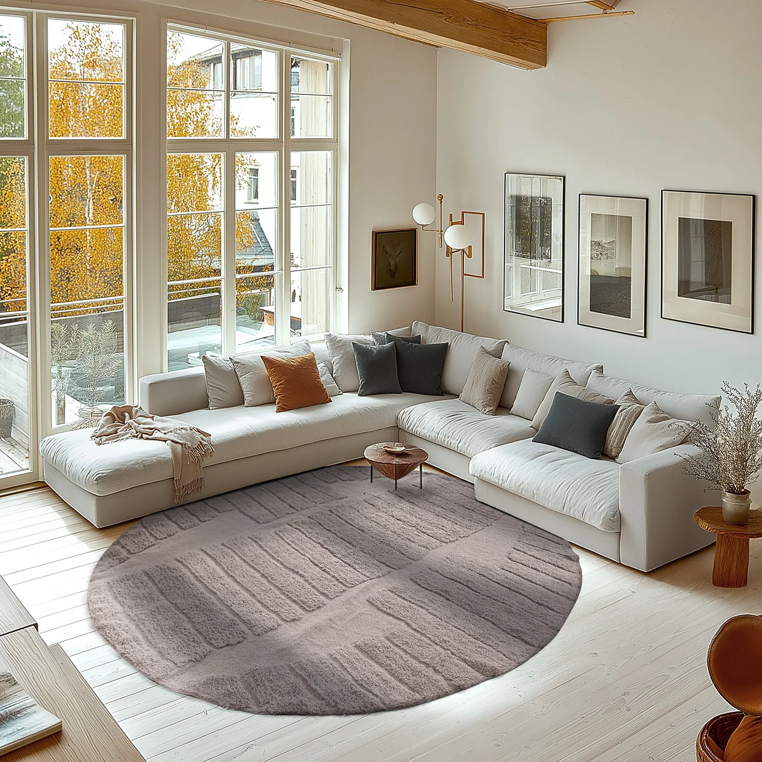 Tapis rond - Rani Natural Cotton Shaggy (taupe)