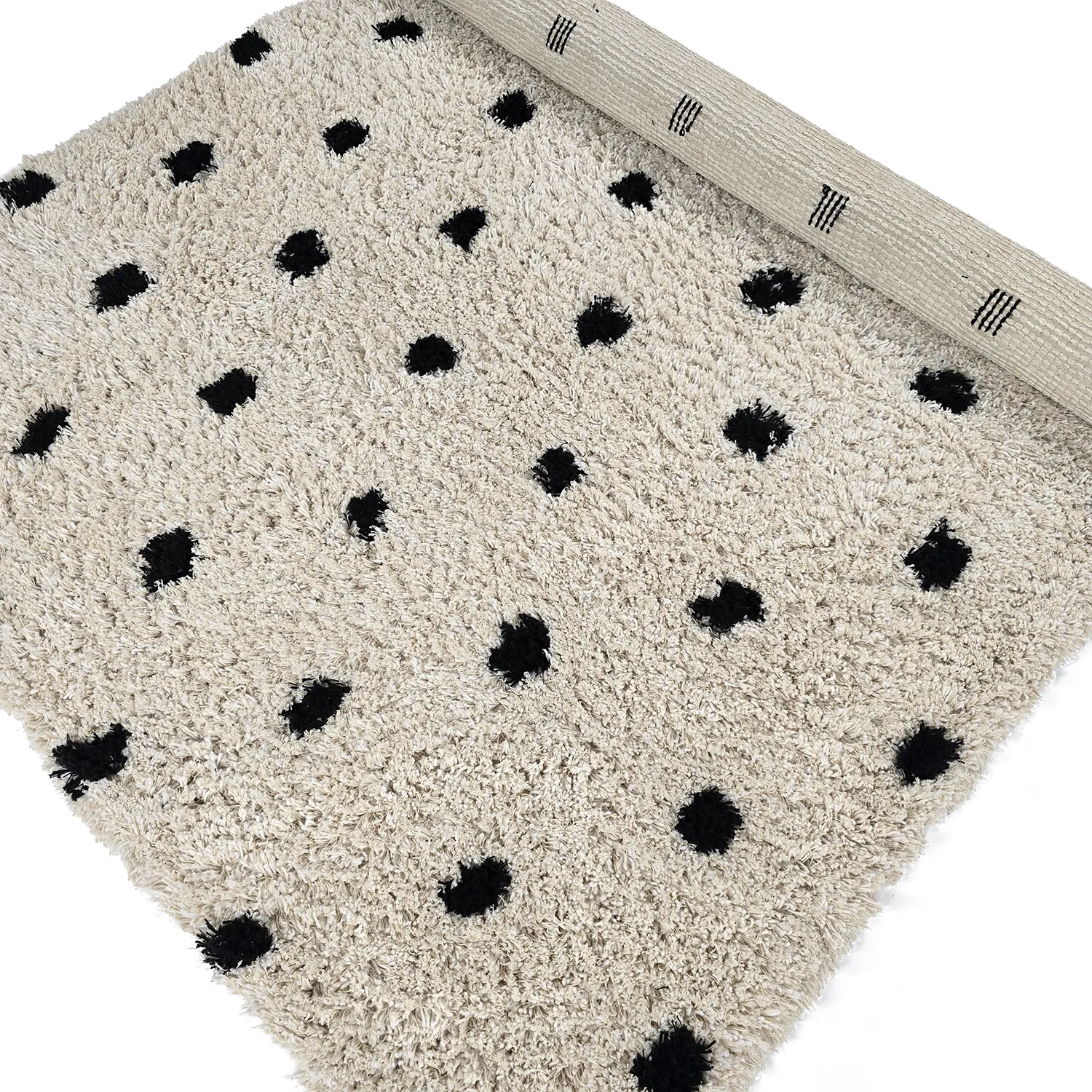 Tapis shaggy - Soria Natural Cotton Shaggy (blanc cassé/noir)