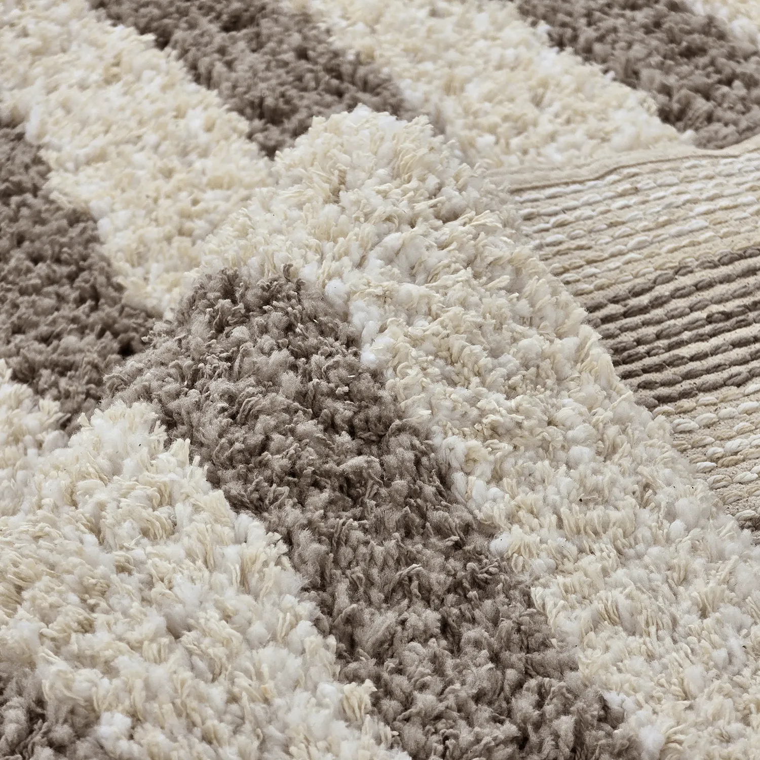 Tapis shaggy - Thira Stripe Cotton Shaggy (crème/taupe)