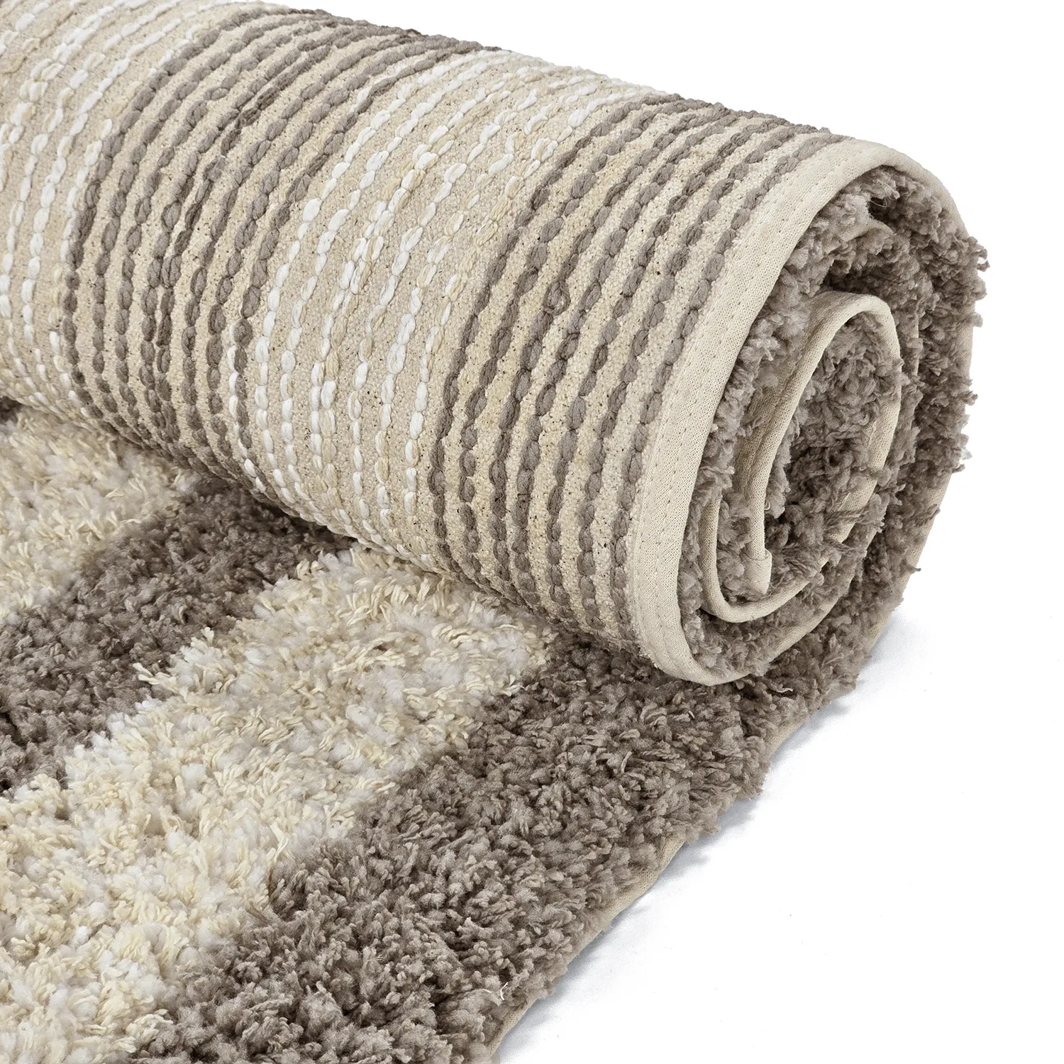 Tapis shaggy - Thira Stripe Cotton Shaggy (crème/taupe)