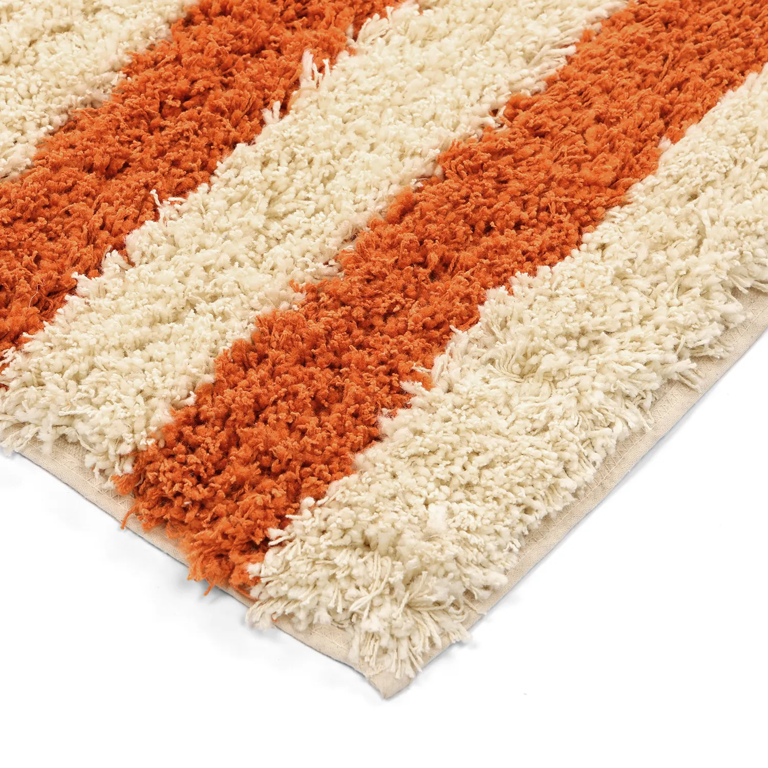 Tapis shaggy - Thira Stripe Cotton Shaggy (jaune clair/orange clair)