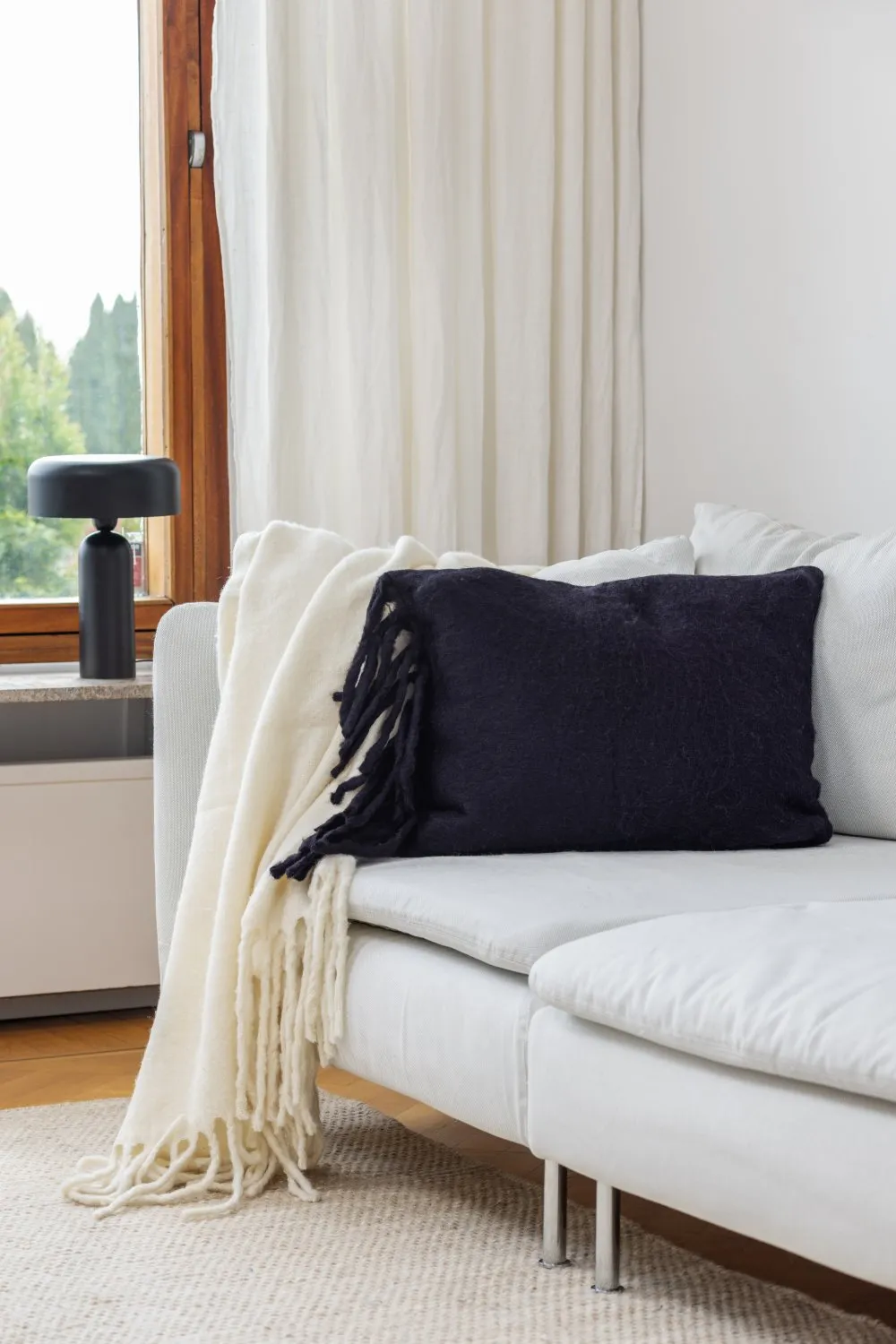 Housse de coussin en mélange de laine - Samantha (noir)