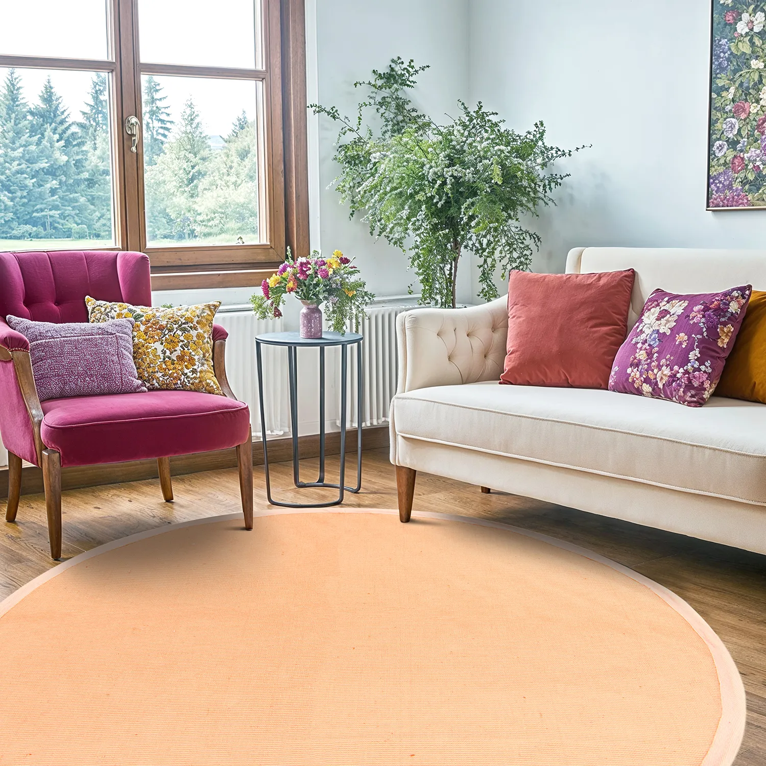 Tapis rond (sisal) - Agave (damas)