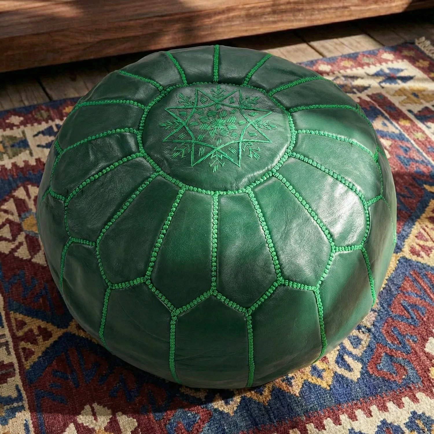 Pouf - Marocain en cuir (vert foncé)