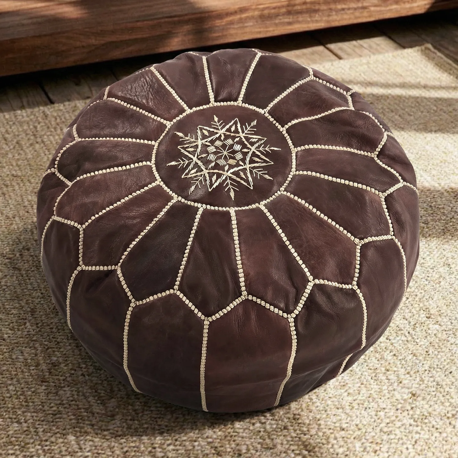 Pouf - Marocain en cuir (marron foncé)