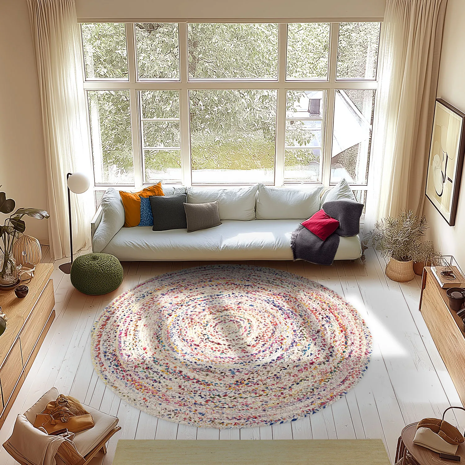 Tapis ronds - Flätan (blanc/multicolore)