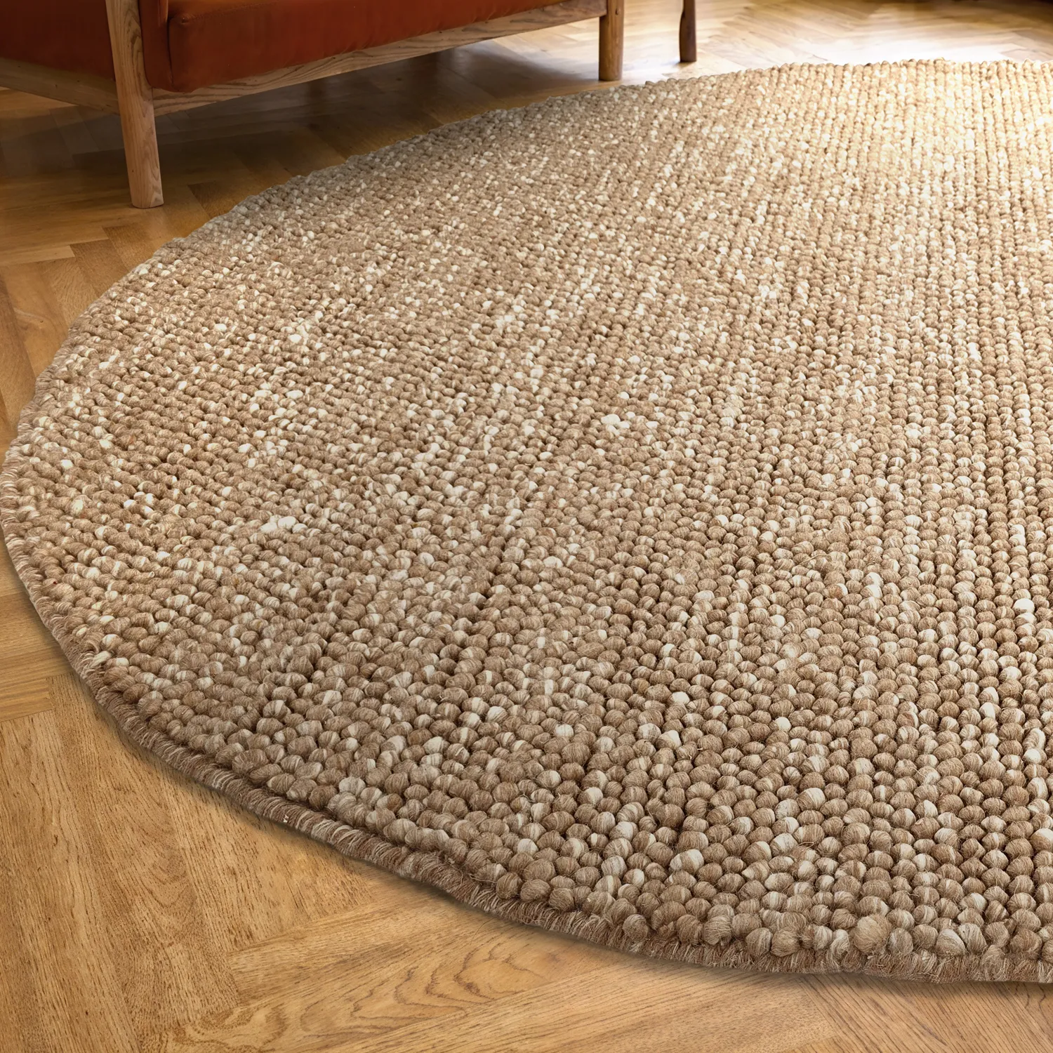 Tapis rond - Avafors Wool Bubble (marron clair/blanc)