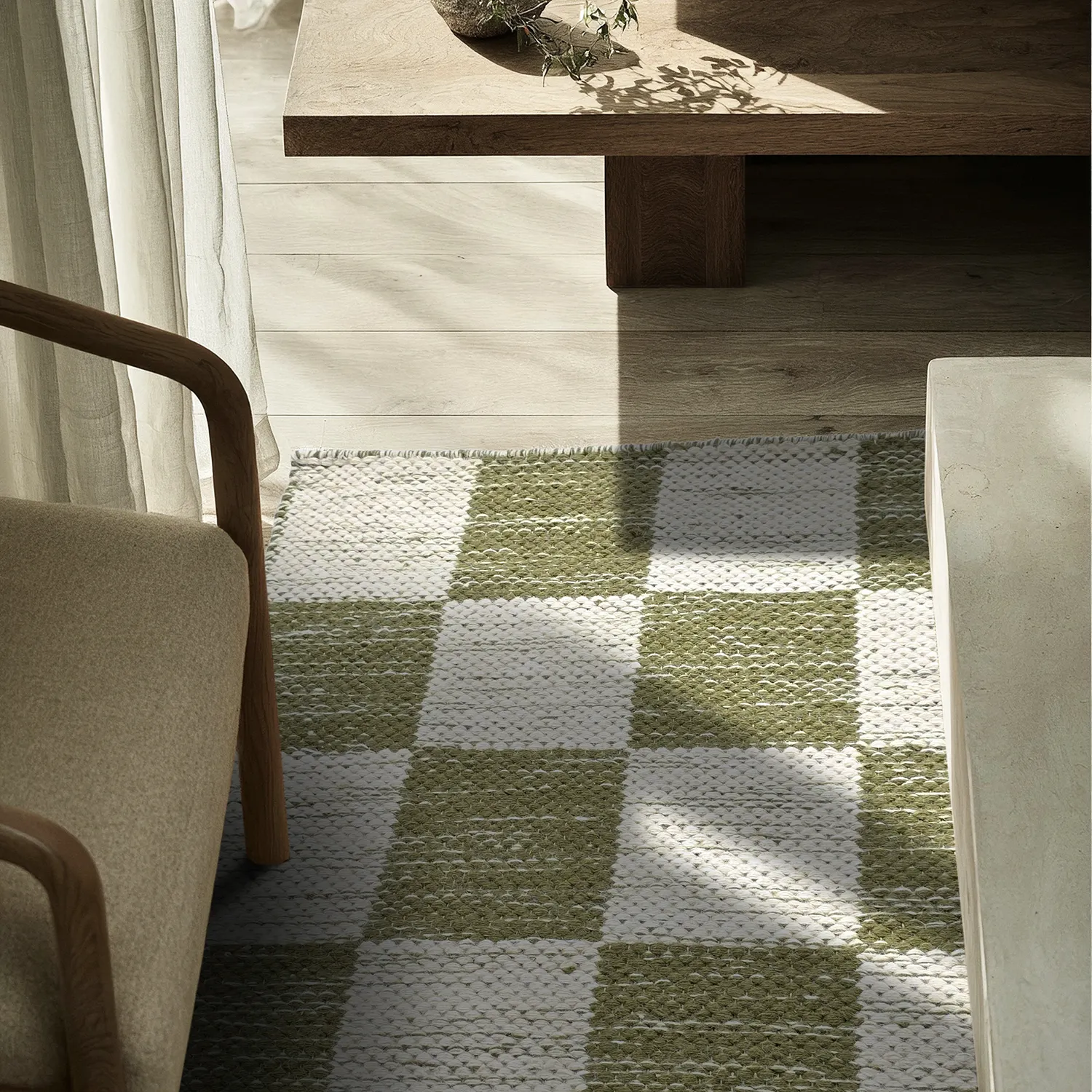 Tapis de laine - Dundee (vert/blanc)