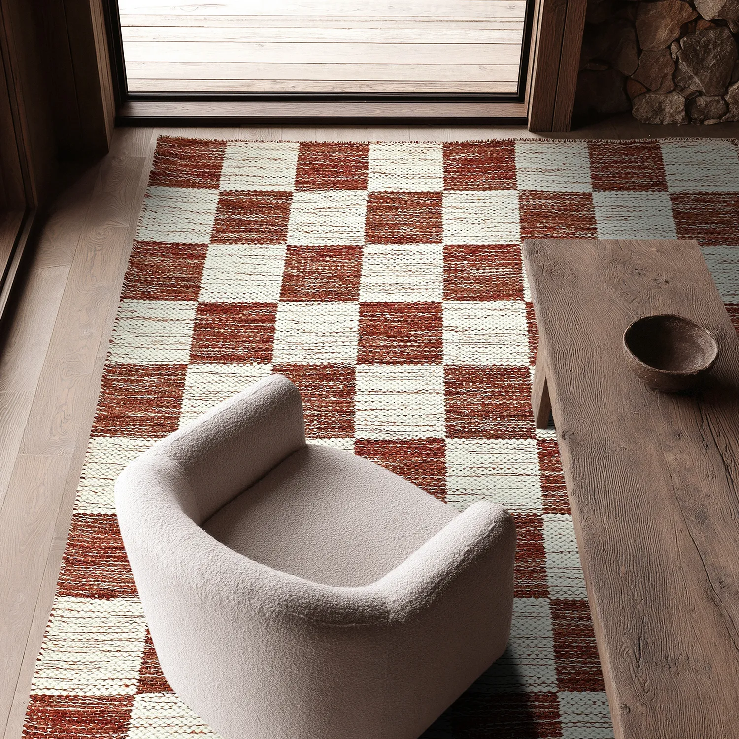 Tapis de laine - Dundee (rouge/blanc)