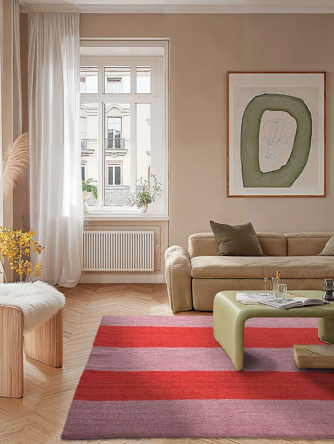Tapis en laine - Garine (rose/rouge)