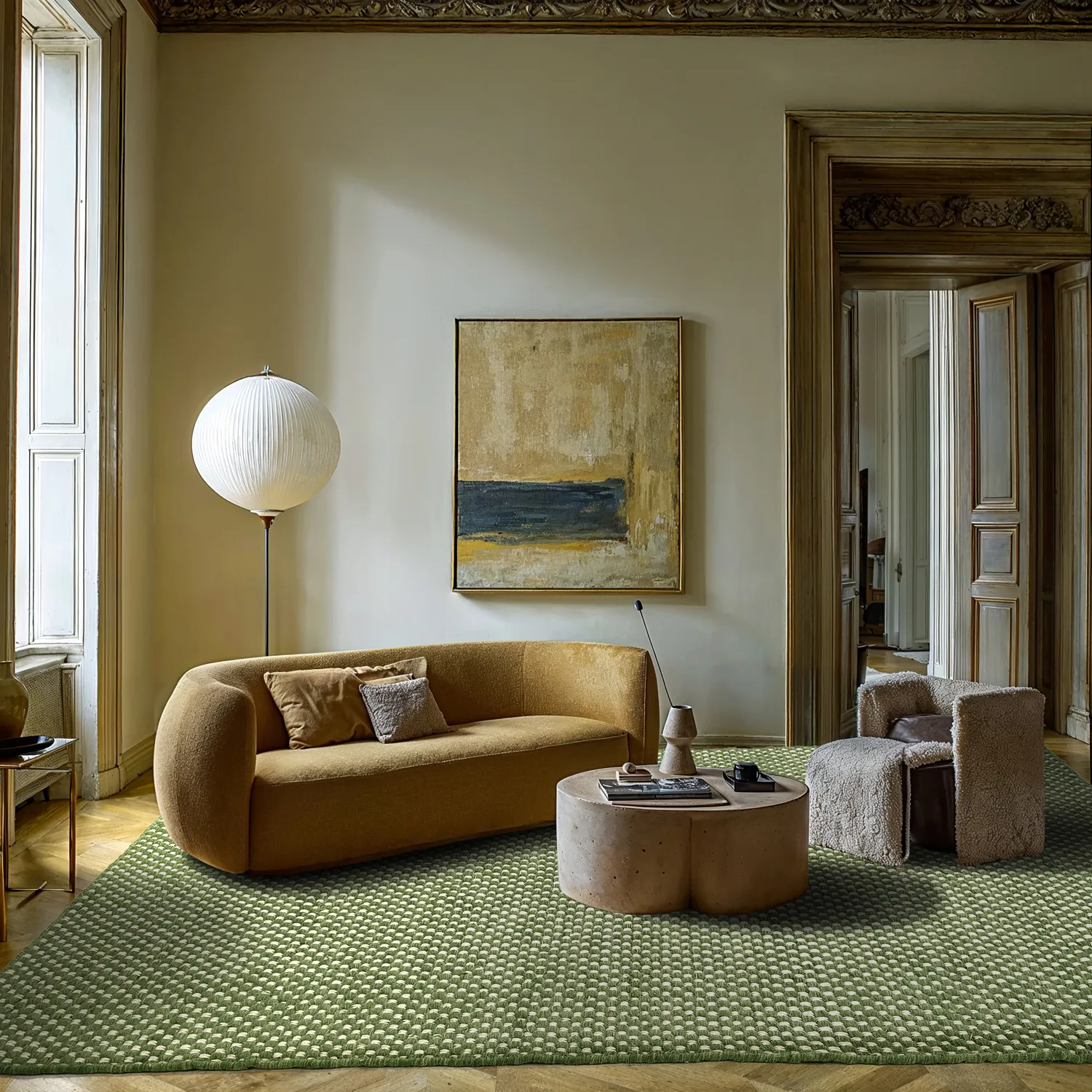 Tapis en laine - Ovelia (vert/blanc)
