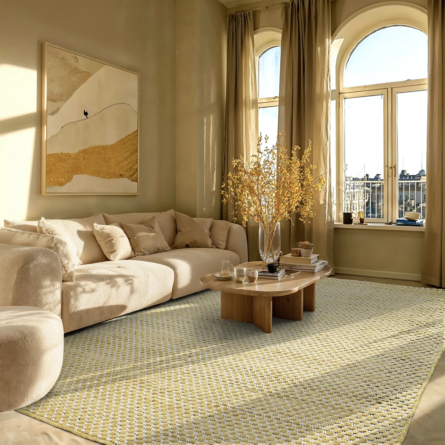Tapis de laine - Ovelia (jaune/blanc)