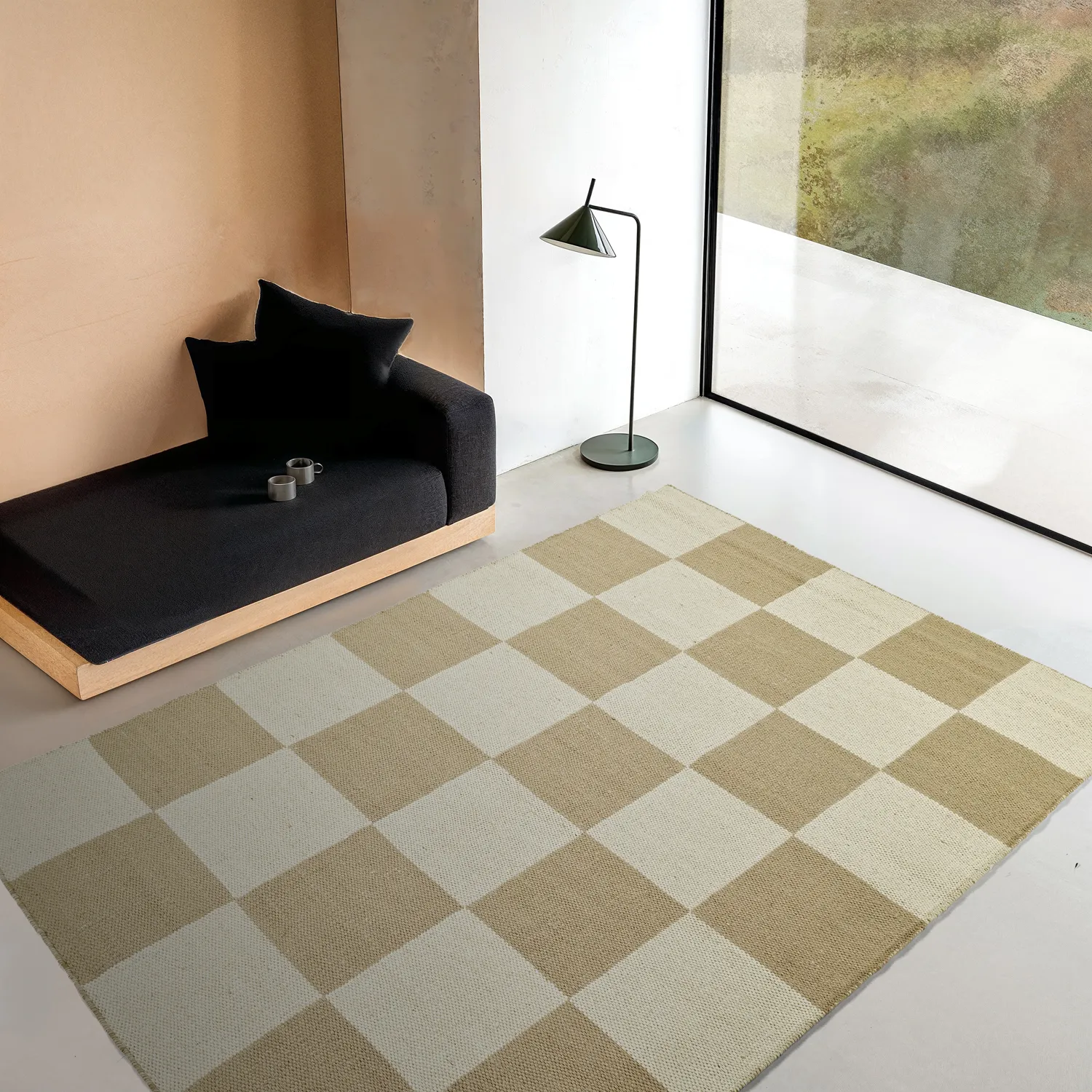 Tapis en laine - Scacco (blanc/beige)