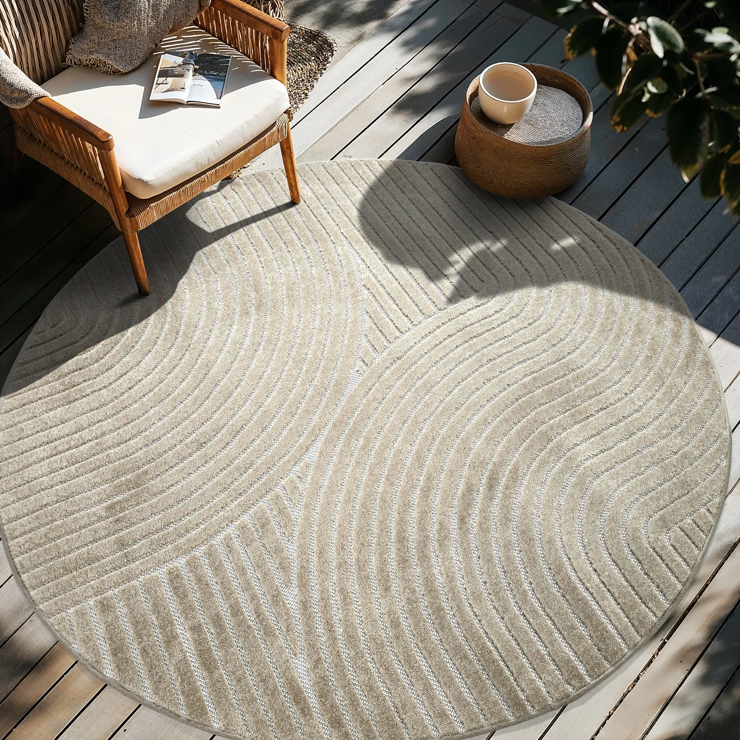 Tapis rond - intérieur/extérieur Devon (beige)