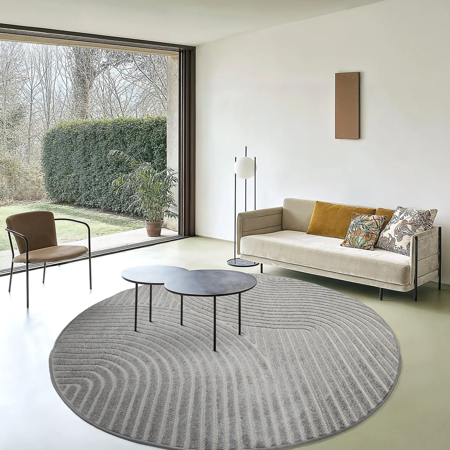 Tapis rond - intérieur/extérieur Devon (gris)