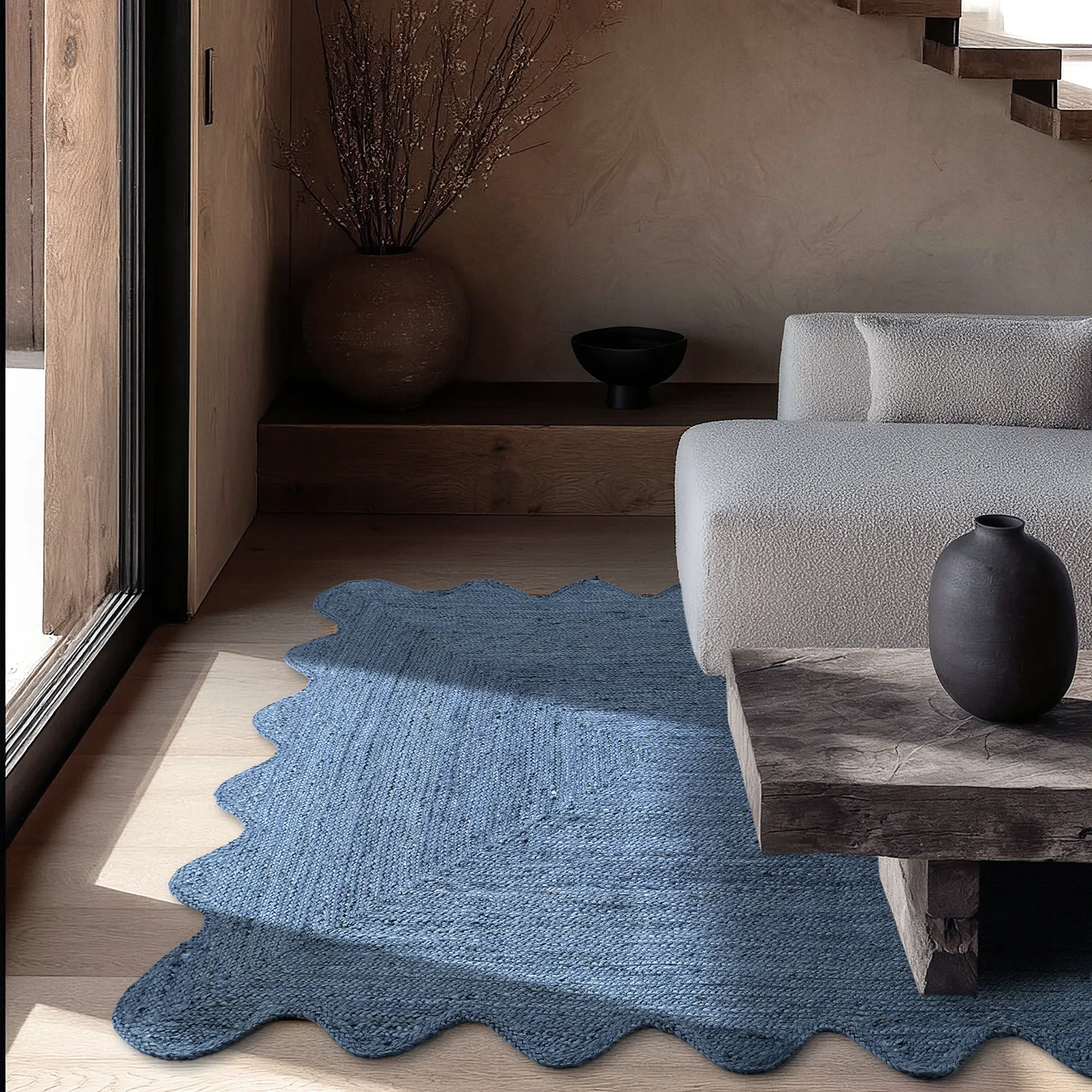 Tapis en jute ondulé - San Francisco (bleu)