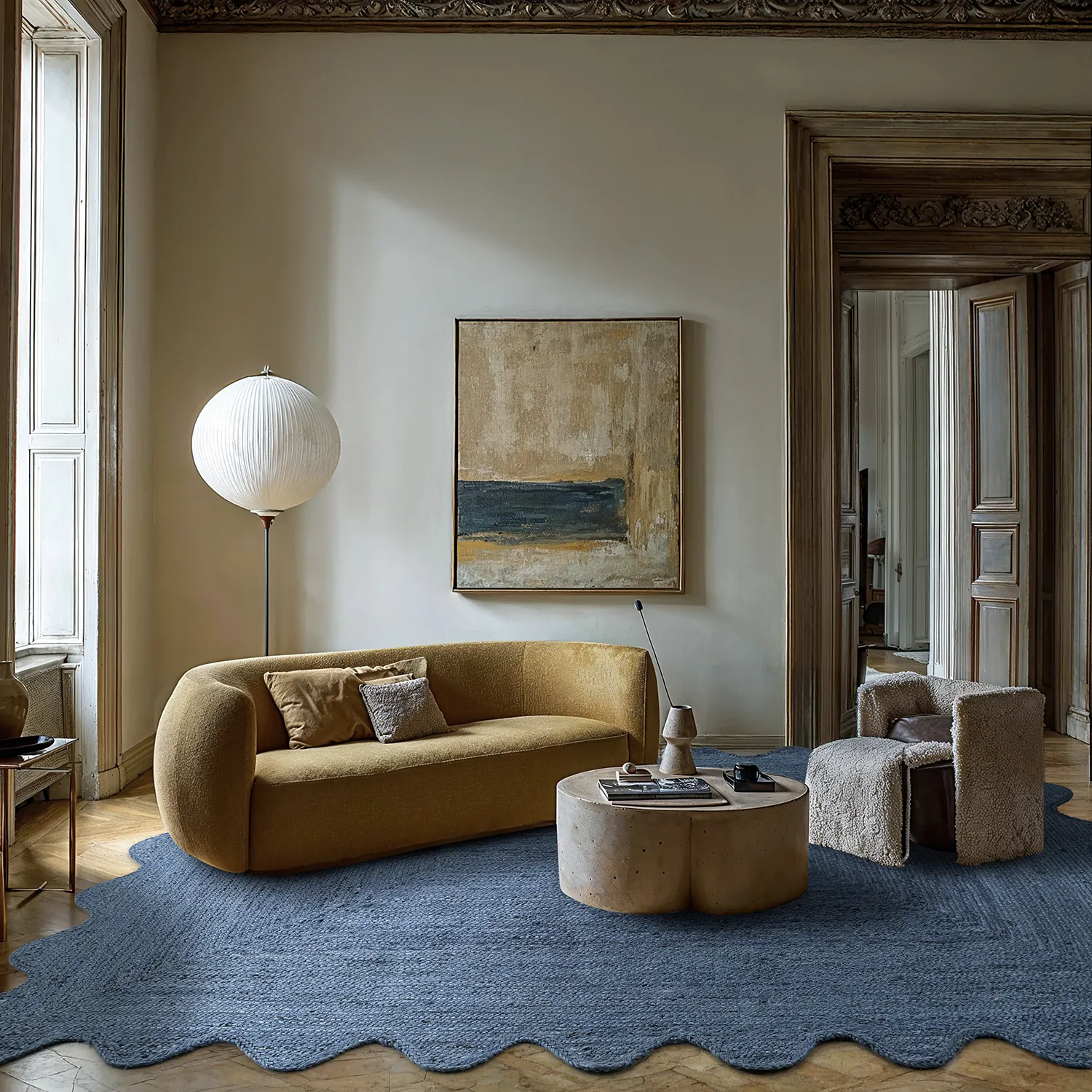 Tapis en jute ondulé - San Francisco (bleu)