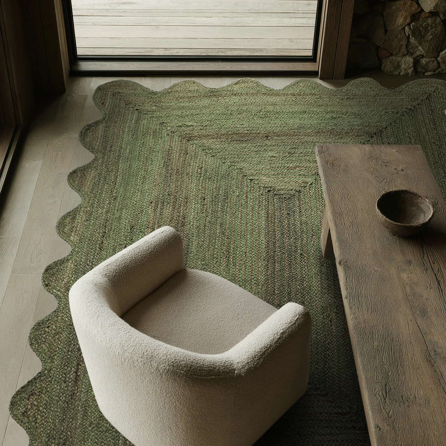 Tapis en jute ondulé - San Francisco (vert militaire)