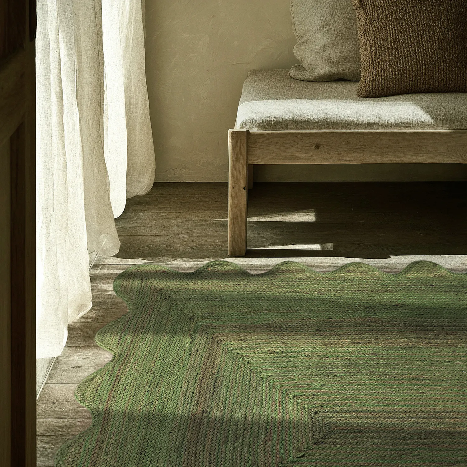 Tapis en jute ondulé - San Francisco (vert militaire)