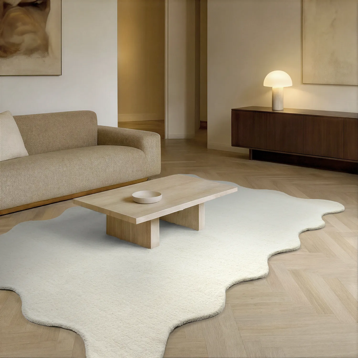 Tapis en laine ondulée - Diu Hand Tufted Wool Premium (blanc)