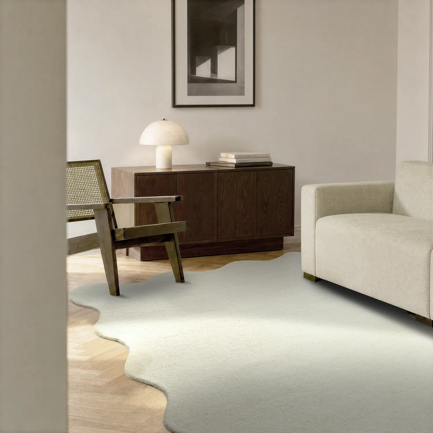 Tapis en laine ondulée - Diu Hand Tufted Wool Premium (blanc)