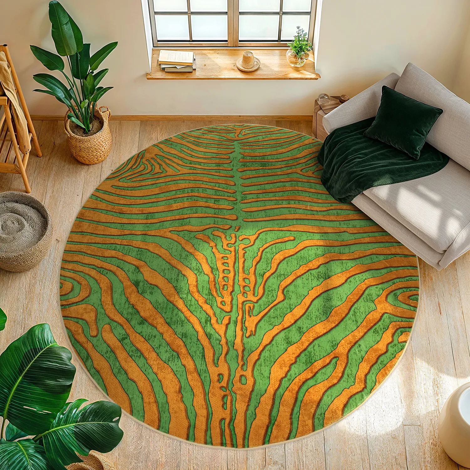 Tapis rond - Zebra (vert/orange)