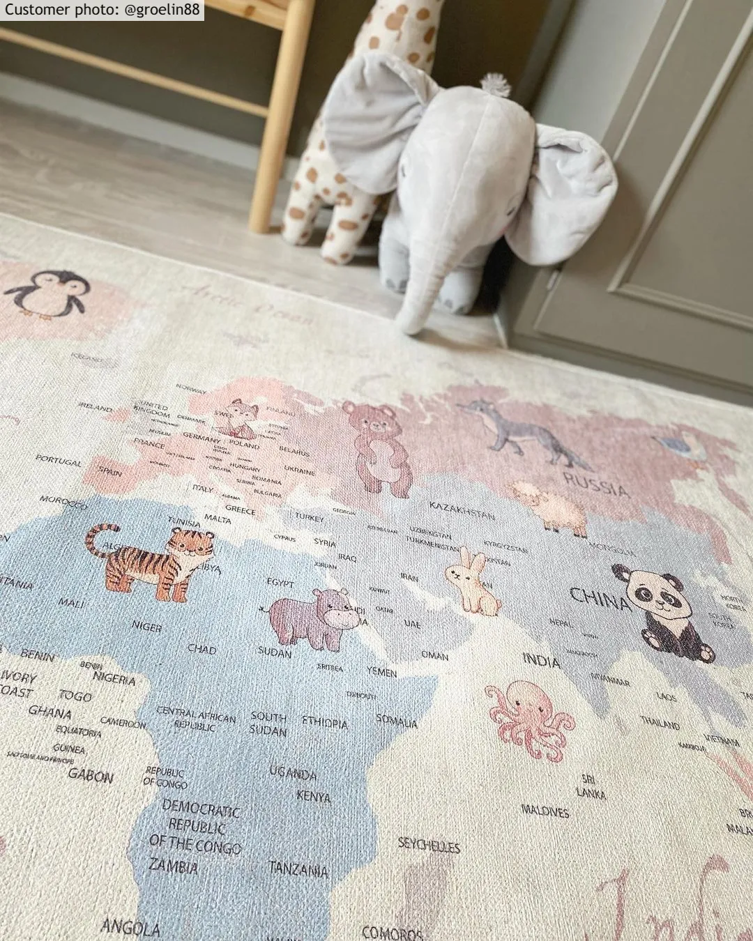 Tapis enfant - Carte des animaux (beige)
