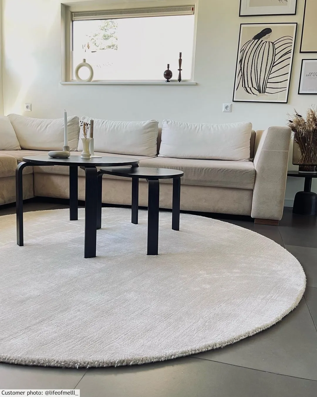 Tapis rond - PET recyclé avec aspect viscose (blanc cassé)